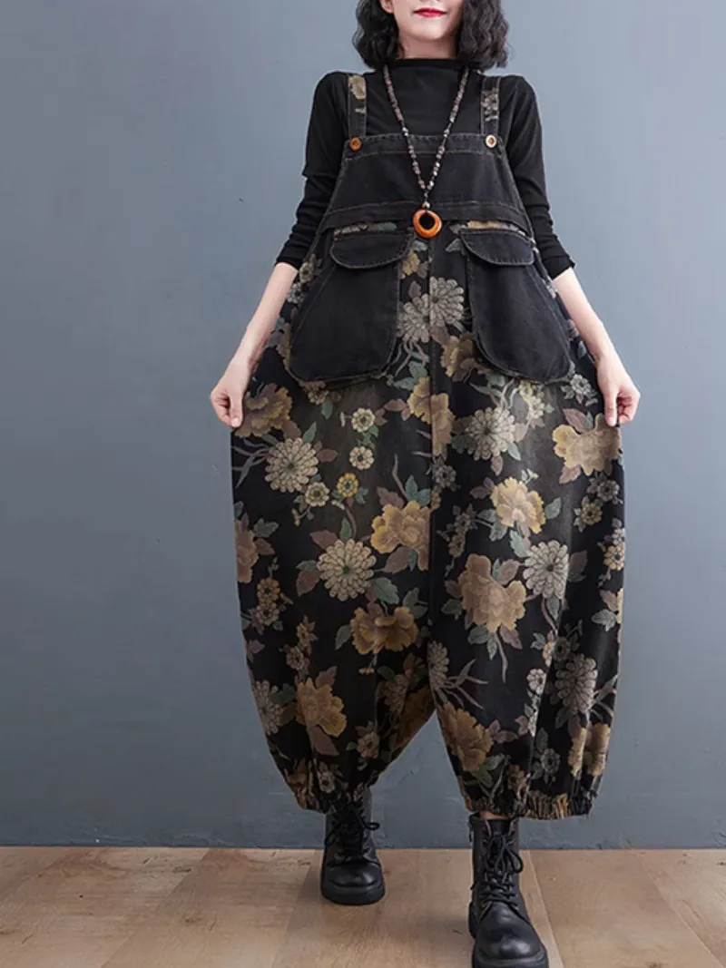 Women’s Casual Style Comfortable Printed Flower Dungarees