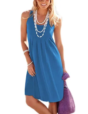 Women's Casual Summer Tank Sleeveless Knee Length Pleated Sun Dresses