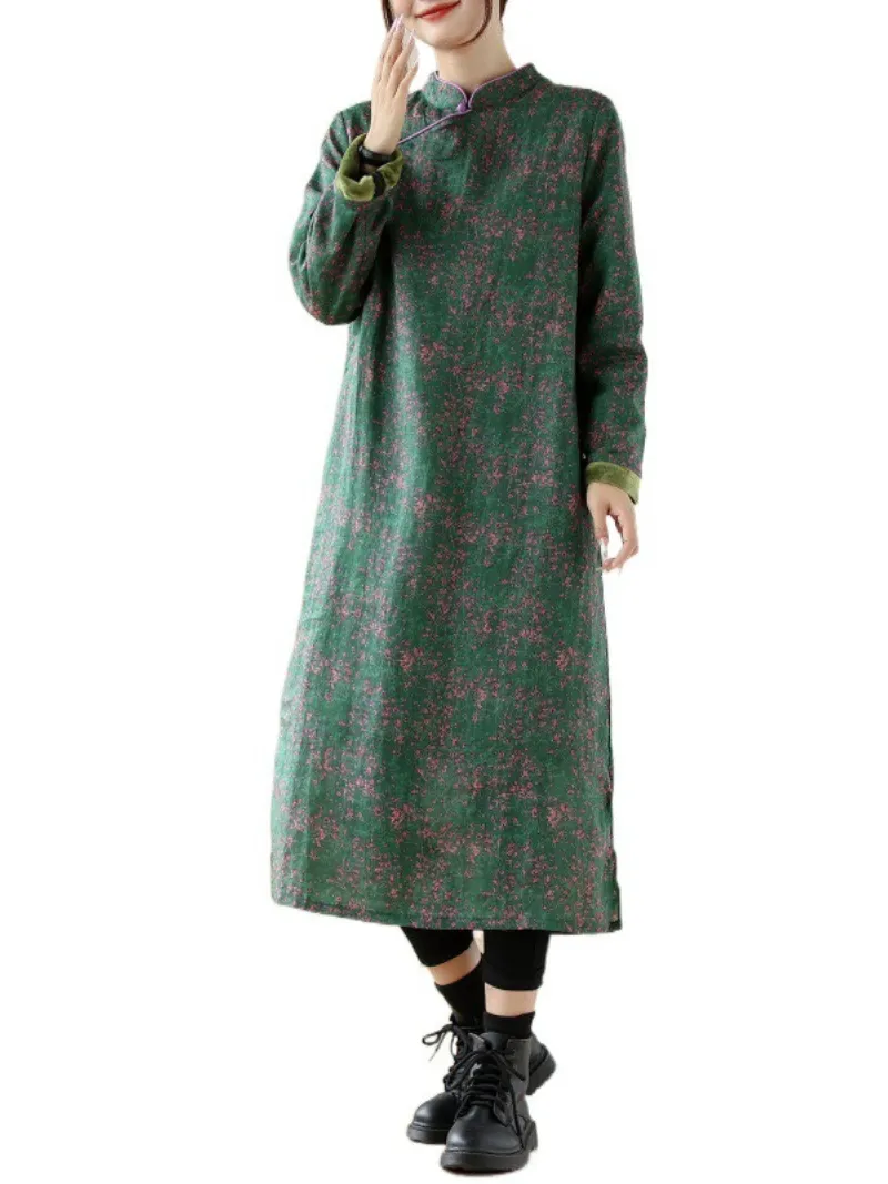 Women's Graceful Comfy and Cozy Button Midi Dress