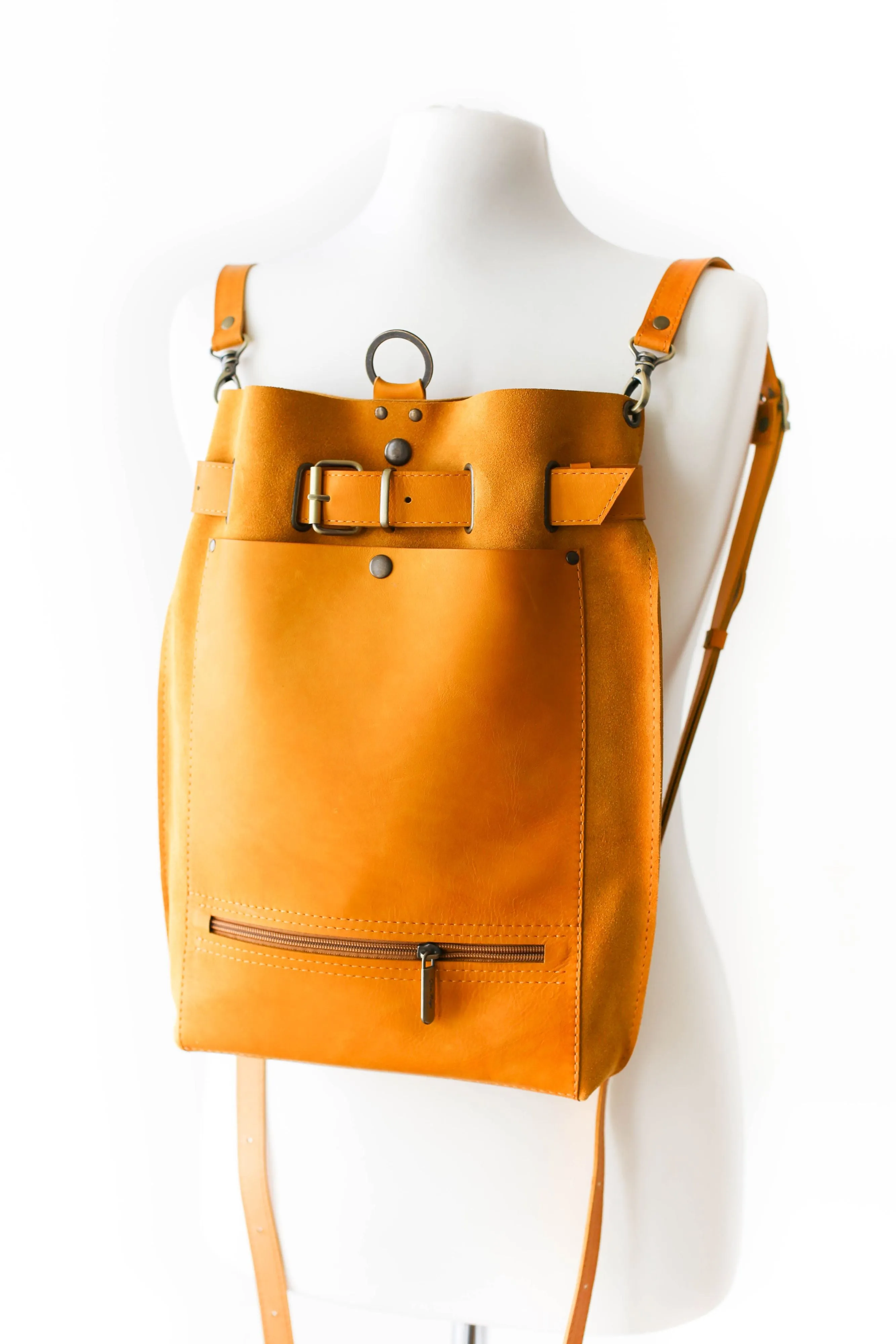 Yellow Suede Leather Backpack Purse